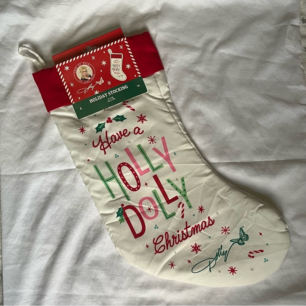 Dolly Parton Have A HOLLY DOLLY CHRISTMAS STOCKING DG HOLIDAY 17.5" New White